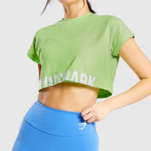🎃2 for $20 Mix &Match🎃 Gymshark lime green fraction crop top - Picture 1 of 1